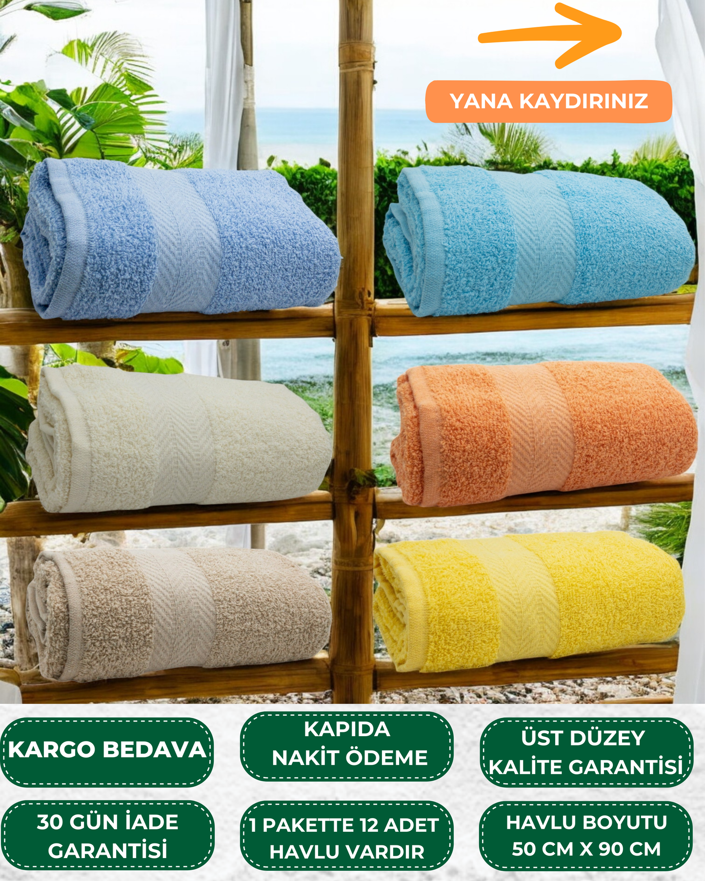 Gorsed 50 Cm X 90 Cm, 12'li, Hassas Ciltlere Özel Dokulu,Yumuşacık El ve Yüz Havlusu